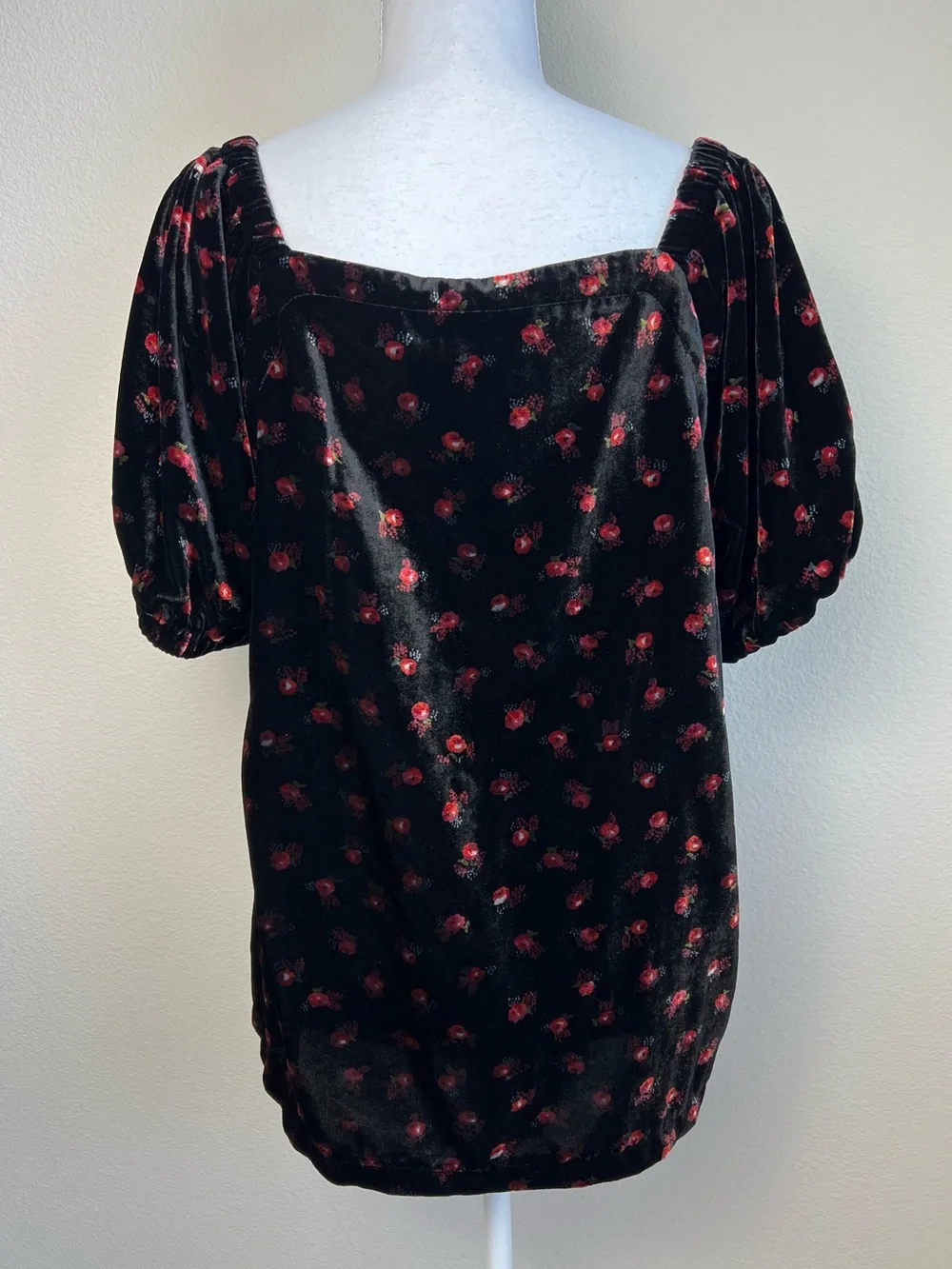 LOFT Velvet Floral Puff Sleeve Top XL Dark Academia Romantic Coquette Whimsigoth